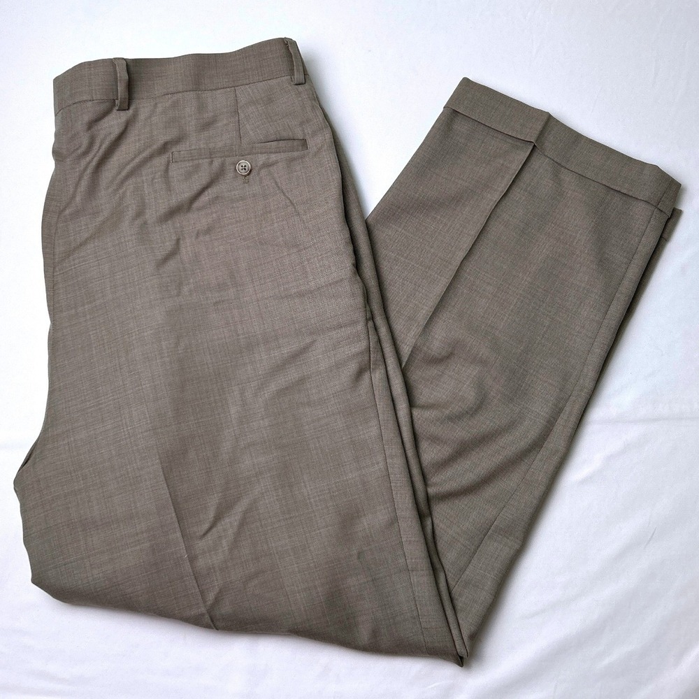 Joseph & Feiss Men Pleated Wool Cuffed Dress Pants Size 41x30 Taupe Brown Office